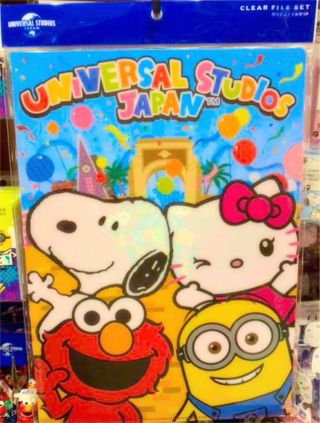 Usj - Limited Snoopy Hello Kitty Elmo Minion Clear File Set