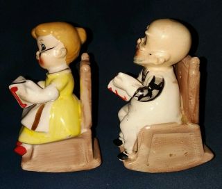 Man And Woman Reading In Rocking Chairs Salt and Pepper Shakers Japan 2