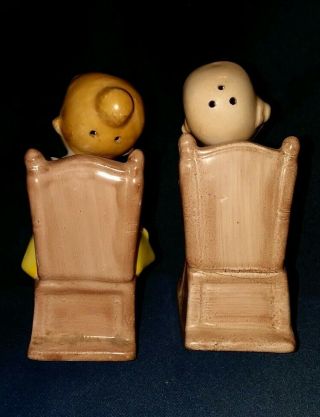 Man And Woman Reading In Rocking Chairs Salt and Pepper Shakers Japan 3