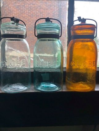 Trio Of Quart Globe Fruit Jars