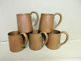 5 Vintage West Bend Solid Copper Mugs - Old Moscow Mule Cups 2