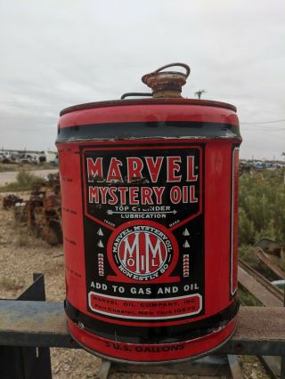 Marvel Mystery Oil Vintage 5 Gallon Can, .  1950s.