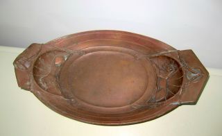 Vintage Solid Copper Hand Hammered Lion Oval Tray Marked