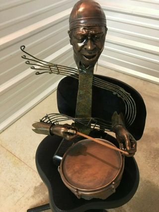 Rare Bronze Sculpture Jazz Drummer Player - Hard To Find Drum Statue - Musician