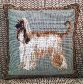 Afghan Hound Dog 100 Wool Petite Needlepoint Pillow 14 " Square