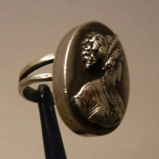 Art Nouveau Victoraian Figural Woman Bust Medallion Sterling Silver Ring sz 6.  5 3