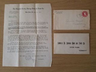 1921 Gov.  Carroll Page Signed Lamoille Co.  Savings Bank Hyde Park Letter Vermont