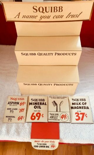 Vintage 1939 Squibb Pharma.  Drug Store Display & Signs,  Old Store Stock,
