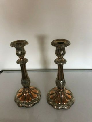 Silver Plated On Copper Candlestick With A Filled Base 10 " Tall