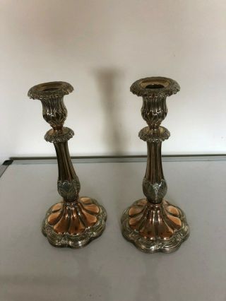 SILVER PLATED ON COPPER CANDLESTICK WITH A FILLED BASE 10 