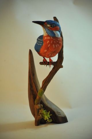 Common King Fisher Bird Life Size Wood Carving /sculpture