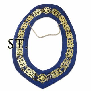 Freemasonry Regalia Masonic Past Master Gold Compass Metal Chain Blue Collar