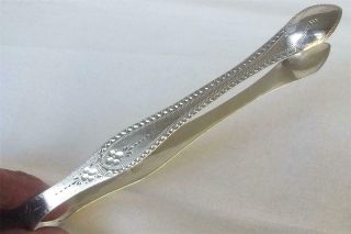 Fine Antique Solid Silver Georgian Shaped Bright Cut Sugar Tongs London 1803.