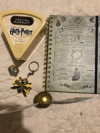Harry Potter Trivial Pursuit Game,  Golden Snitch,  Book,  Pin & Keyring Bundle