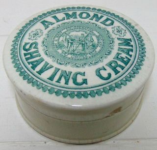 Green Print Army & Navy London Almond Shaving Cream Pot Lid & Base C1910