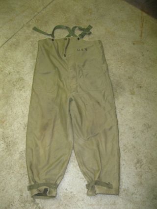 Vintage Ww2 Us Navy Green Deck Bib Overall Pants
