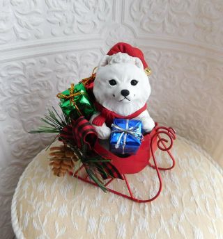 Reserved Order Samoyed Sleigh Sculpture Dog Lover Clay Hand Sculpted By Raquel