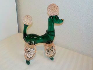 Murano? Glass Poodle Green With Pink 8 1/2 Inches Tall