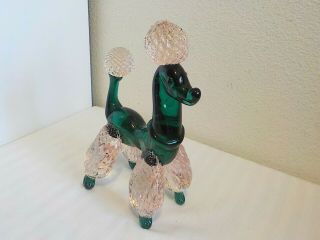 MURANO? GLASS POODLE GREEN WITH PINK 8 1/2 INCHES TALL 2