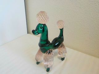 MURANO? GLASS POODLE GREEN WITH PINK 8 1/2 INCHES TALL 3