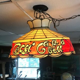 Vintage Coca - Cola Tiffany Style Plastic Hanging Lamp - Light Fixture Coke