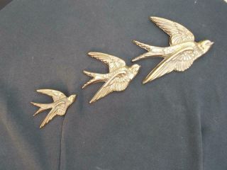 Vintage Set Of 3 Kitsch Wall Hanging Brass Swallows Hoops