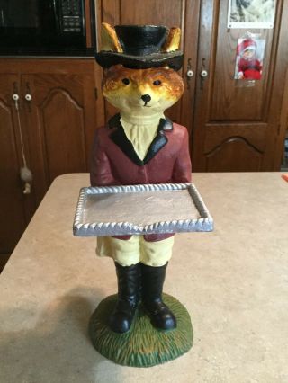 Debonair Cast Iron Hunter Fox Business Card Holder Door Stop Regal Mr Fox Statue