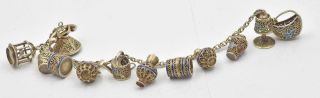Antique Sterling Silver Gold Wash Enamel Chinese Export Ladies Charm Bracelet