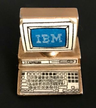 Vintage Ibm Computer Brass Advertising Miniature Pc Paperweight Doll House Model