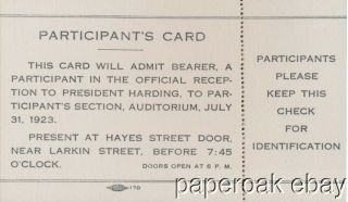 Ticket & Telegram For 1923 President Harding ' s Visit To San Francisco 2