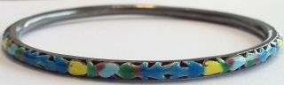Vintage Silver Enamel Blue Green Yellow Brown Bangle Chinese Jewelry