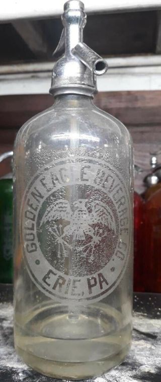Golden Eagle Vintage Clear Erie Pa Seltzer Bottle