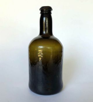 18th Century Pontil - Blown English Black Glass Cylinder Wine Bottle,  1780