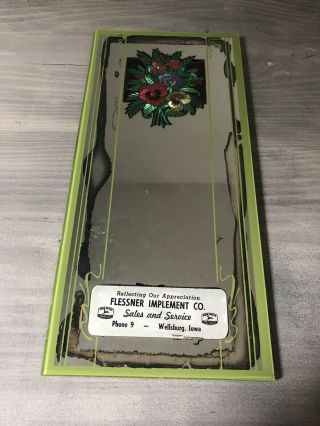 Vintage John Deere Dealer Advertising Mirror With Flowers Flessner Implement Co
