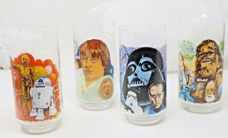 Star Wars 1977 Burger King Collectible Glasses Complete Set Of 4 Vintage Orginal