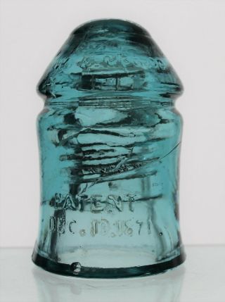 Blue Aqua Cd 126.  4 W.  E.  Mfg.  Co.  Patent Dec.  19 1871 W.  U.  Glass Insulator