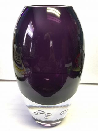 Vtg Krosno Poland Art Glass Vase Purple Amethyst Bubbled Retro Heavy Hand Blown