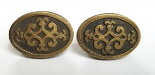 2 Antique Style Ornate Solid Brass Oval Knobs Pulls Cabinet Dresser W Bolts Z14