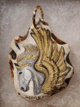 Horse Gold Winged Pegasus Fantasy Mythical Painted Art Gift Pendant