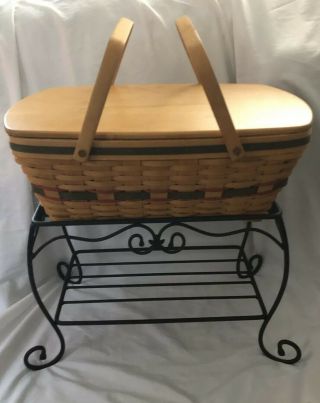 Longaberger Large Treasures Basket With Wrought Iron Stand With 1 Liner Protecto