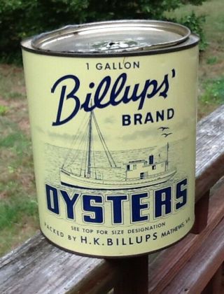 Billups Oyster Can 1 Gallon Mathews Virginia Ruby Crystal Buyboat