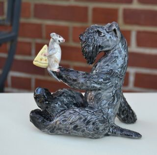 Kerry Blue Terrier / Rat Handsculpted Ceramic.  Ooak.  Look