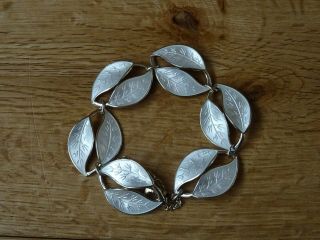Vintage Norway David Andersen Sterling Silver 925s White Enamel Leaf Bracelet