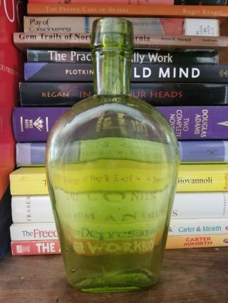 Unique Antique Citron Coffin Whiskey Flask Bottle Minty Color Ribbon In Neck