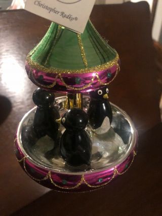 VINTAGE BLOWN GLASS CHRISTOPHER RADKO TUXEDO PENGUINS CAROUSEL Ornament W TAG 2