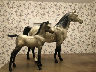Breyer Black Point Dapple Grey Pam And Paf Proud Arabian Mare And Foal Vintage
