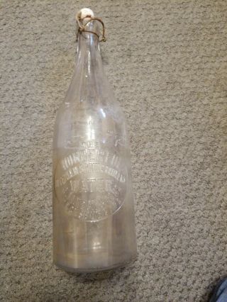 Vintage 72 Oz Water Bottle Kecksburg,  Pa J.  M.  Keck Inc.  W/porcelain Stopper