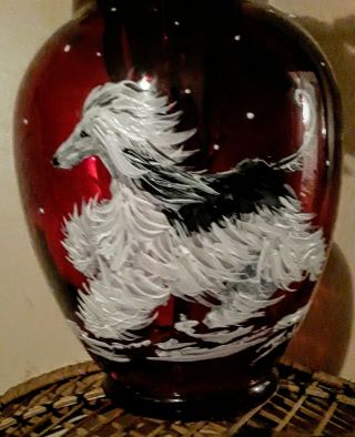 Handpainted Red Domino Afghan Hound Vase - Barbara Wood Originals " Paws4vets "