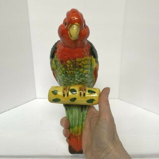 Vintage Napco Ceramic Parrot Sitting On A Perch Hanging Hangable Planter Bird