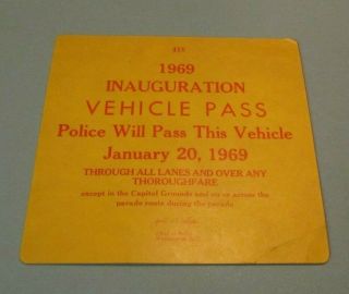 Jan 20 1969 President Richard Nixon Inauguration Vehicle Pass Washington Dc 7x7